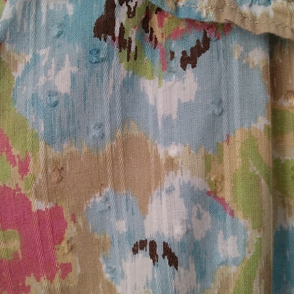 IB Diffusion Floral Ruffle Swiss Dot Button Down Top L Pink Mauve Blue - Picture 8 of 16